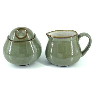 Vintage Sango Nova Art Deco Cream and Sugar Set - Sage Green & Brown
